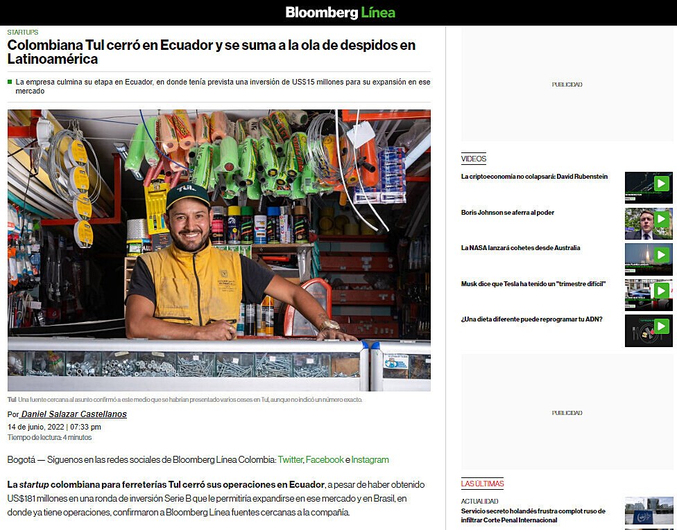 Colombiana Tul cerr en Ecuador y se suma a la ola de despidos en Latinoamrica